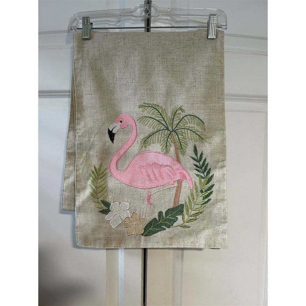 Secret Celebrity Flamingo Embroidered Tropical Table Runner Multicolor - Picture 2 of 4